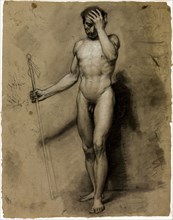 Standing Male Nude (recto), Classical Head (verso), n.d., Paul Emile Detouche, French, 1794-1874,