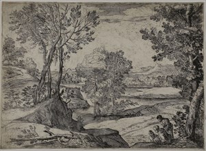 Woman, Her Child, and a Standing Man in a Landscape, 1643, Giovanni Francesco Grimaldi, Italian,