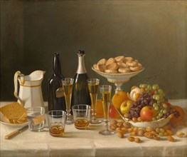 Wine, Cheese, and Fruit, 1857, John F. Francis, American, 1808–1886, Pennsylvania, Oil on canvas,