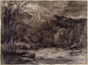 A Mountain Torrent, c. 1850, David Cox the elder, English, 1783-1859, England, Black and white