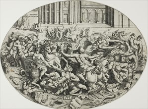 The Battle of the Amazons, 1543, Enea Vico, Italian, 1523-1567, Italy, Engraving in black on ivory
