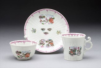 Tea Bowl, Coffee Cup, and Saucer, c. 1760, Worcester Porcelain Factory, Worcester, England, founded