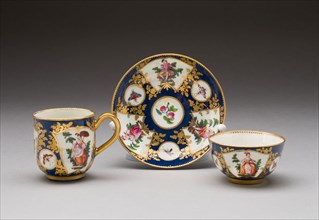 Tea Bowl, Coffee Cup, and Saucer, c. 1765, Worcester Porcelain Factory, Worcester, England, founded