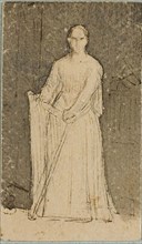 Woman with a Harp, n.d., Dominique Papety, French, 1815-1849, France, Brush and brown wash and