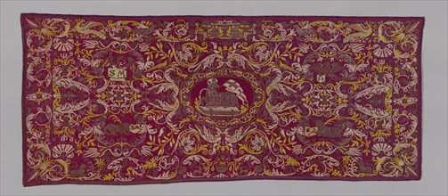 Antependium, 19th century, Italy or Poland, Italy, Silk, knotted square netting, embroidered with