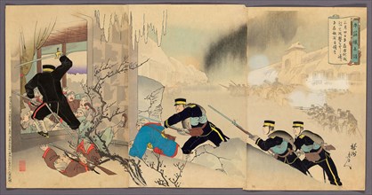 Capturing the Fortress at Niuzhuang (Gyusojo senryo), 1895, Hashimoto (Yoshu) Chikanobu, Japanese,