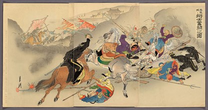 Soldiers Fighting Furiously at Fenghuangcheng (Hoojo ni shoshi funto no zu), 1894, Ogata Gekko,