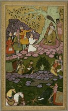 Prince Visiting an Ascetic during a Hunt, 1625/50, India, Kashmir, India, Opaque watercolor, gold,