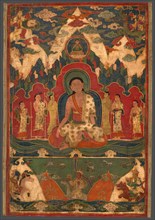 Milarepa on Mount Kailash, c. 1500, Tibet, Tibet, Pigment and gold on cotton, 45.5 × 30 cm (17 7/8