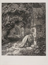 The Praying Nun, 1829, Johann Wilhelm Schirmer, German, 1807-1863, Germany, Etching on off-white