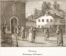 Sunday: Going to Church Near Berchtesgaden, 1823, Ferdinand Olivier, German, 1785-1841, Germany,