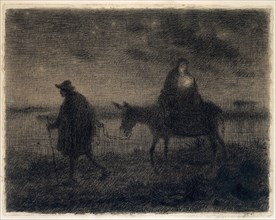 The Flight Into Egypt, c. 1864, Jean François Millet, French, 1814-1875, France, Black and brown