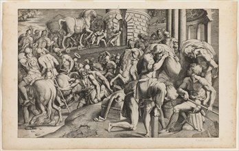 The Trojan Horse Being Dragged into the City of Troy, 1545, Giulio di Antonio Bonasone, Italian,