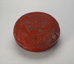 Cinnabar Lacquer ‘Scholar in Landscape’ Box and Cover, Qing dynasty (1644–1911), Qianlong reign