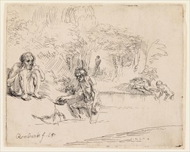 The Bathers, 1651, Rembrandt van Rijn, Dutch, 1606-1669, Holland, Etching and drypoint on buff laid