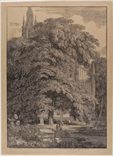 Gothic Church Behind an Oak Grove with Tombs, 1810, Karl Friedrich Schinkel, German, 1781-1841,