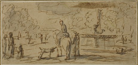Figures Walking and on Horseback in a Park, n.d., French School, 18th century, France, Pen and