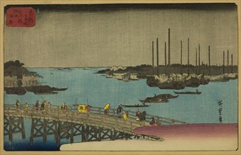 Fishing Boats near Eitai Bridge in Tsukuda Bay (Eitaibashi Tsukuda oki isaribune), from the series