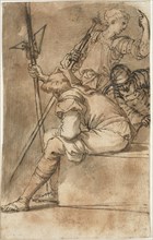 Three Soldiers Resting, 1656/57, Salvator Rosa, Italian, 1615-1673, Italy, Pen and brown ink with