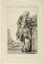Standing Man Leaning on His Elbow, before 1710, Jean Antoine Watteau (French, 1684-1721), finished