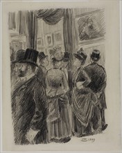 In the Gallery, 1889, Lucien Pissarro, French, 1863-1944, France, Black Conté crayon on ivory laid