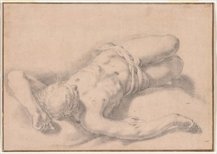 Study of a Nude Man, 1645–51, Abraham Bloemaert, Dutch, 1566-1651, Holland, Black chalk on buff