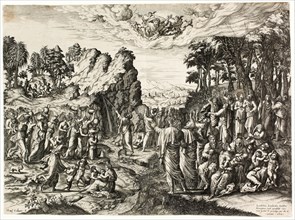 Moses Striking the Rock, 1555, Jan Collaert, I, (Flemish, c. 1530-1581), after Lambert Lombard