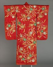 Uchikake, Edo period (1615–1868), 1775/1800, Japan, Silk, 4:1 satin damask weave, resist and