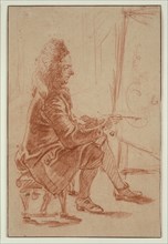 A Bewigged Painter (Possibly Claude Audran), Seated at his Easel, Seen in Profile, c. 1709, Jean