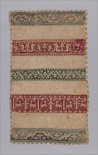 Towel, 16th century, Italy, Five bands of linen, plain weave, pulled thread work with silk in