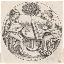 The Music Making Couple, 1470/80, Master bxg, German, active ca. 1470–90, Germany, Round engraving
