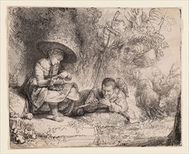 The Flute Player, 1642, Rembrandt van Rijn, Dutch, 1606-1669, Netherlands, Etching and drypoint on