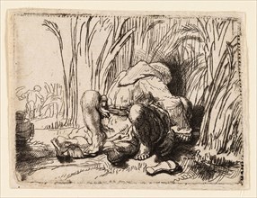 The Monk in the Cornfield, c. 1646, Rembrandt van Rijn, Dutch, 1606-1669, Netherlands, Etching with