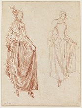Two Studies of a Dancer, Raising Her Skirt in Her Two Hands, 1712/13, Jean Antoine Watteau, French,