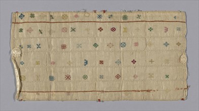 Band, 19th century, England, Cotton, plain weave, embroidered with silk in chain and cross