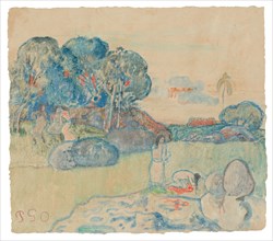 Tahitian Landscape, 1894, Paul Gauguin, French, 1848-1903, France, Watercolor monotype from a glass