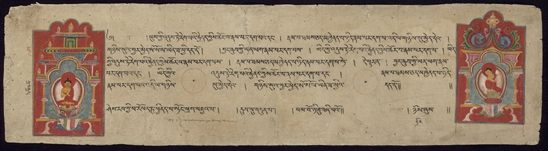 Page from a Prajnaparamitasutra with Enshrined Buddha and Monk, 11th/12th century, Western Tibet,