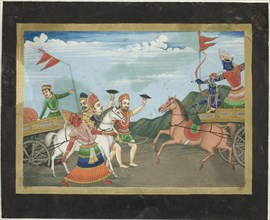Arjuna Slays Karna, Page from a Mahabharata Series, c. 19th century, Nepal, Nepal, Opaque