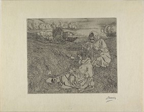 The Net Menders, 1899, Jan Toorop, Dutch, 1858-1928, Holland, Drypoint on cream vellum paper, 157 x