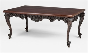 Center Table, c. 1755, England, Cuban mahogany and iron fittings, Open: 75 × 183 × 108 cm (29.5 ×