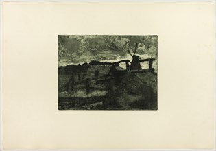 Windmill, 1895, Fritz Overbeck, German, 1869-1909, Germany, Etching with dark green ink on cream