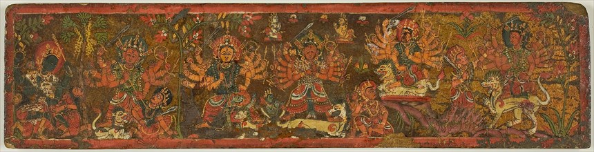 Manuscript cover with God Vishnu and Goddess Durga on a Snow Lion, 18th century, Nepal, Nepal,
