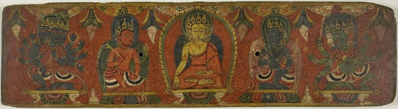 Manuscript Cover with Buddha, Two Bodhisattvas and Two Protective Deities (Lokapalas), c. 1575,