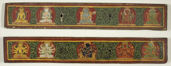 Pair of Manuscript Covers from the Pancharaksha Depicting the Five Tathagatas, 15th century, Nepal,