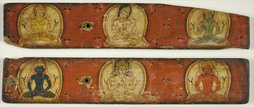 Pair of Manuscript Covers Depicting the Five Transcendant Buddhas with the White Vairocana at the
