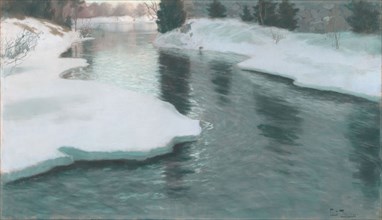 Melting Snow, 1887, Frits Thaulow, Norwegian, 1847-1906, Norway, Pastel on tan wove paper, laid