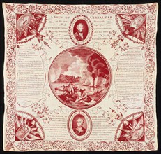 Handkerchief, 1782, England, Linen, plain weave, copperplate printed, 69.2 × 73.7 cm (27 1/4 × 29