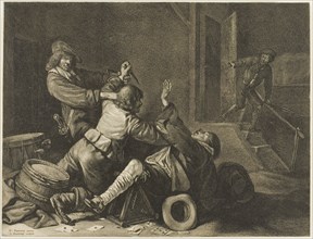 Three Men Struggling in an Interior, n.d., Jonas Suyderhoef (Dutch, c. 1613-1686), after Gerard ter