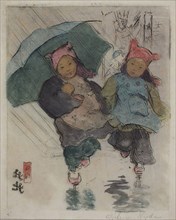 In the Rain, 1898, Helen Hyde, American, 1868-1919, United States, Etching, with watercolor and