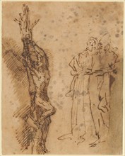 Study for Polycrates’ Crucifixion, c. 1662, Salvator Rosa, Italian, 1615-1673, Italy, Pen and brown